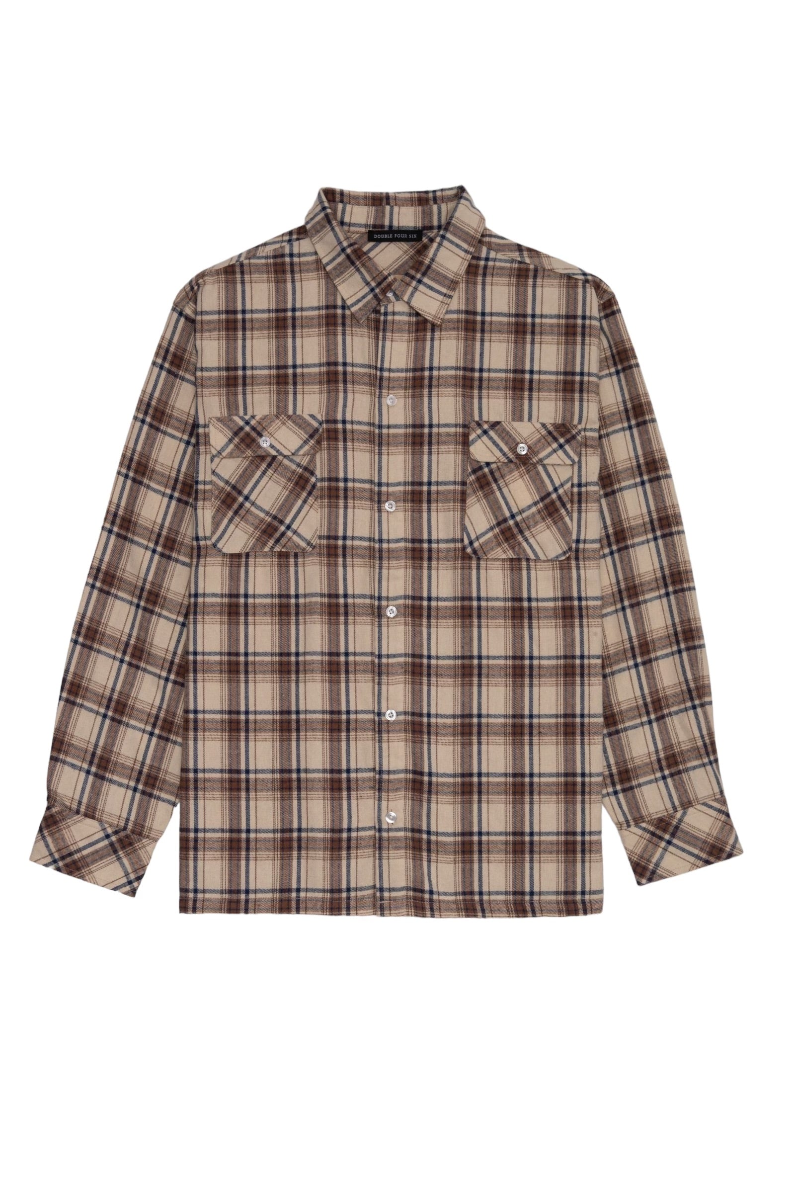 DOUBLE FOUR SIX- Back Logo Checked Shirt Beige Check – 446 ...