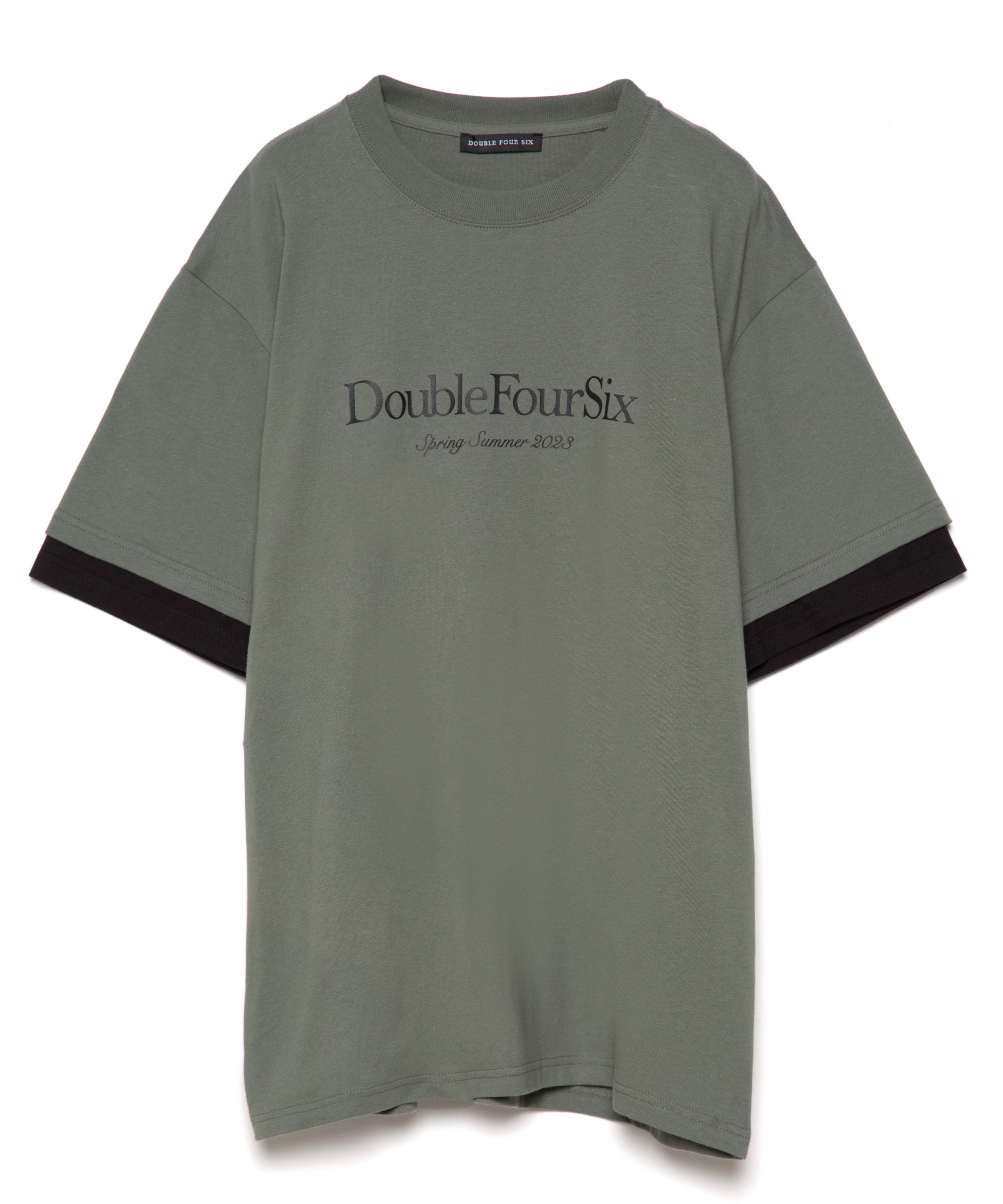 数量限定商品】DOUBLE FOUR SIX- Layered Sleeve T-shirt Khaki×Black 