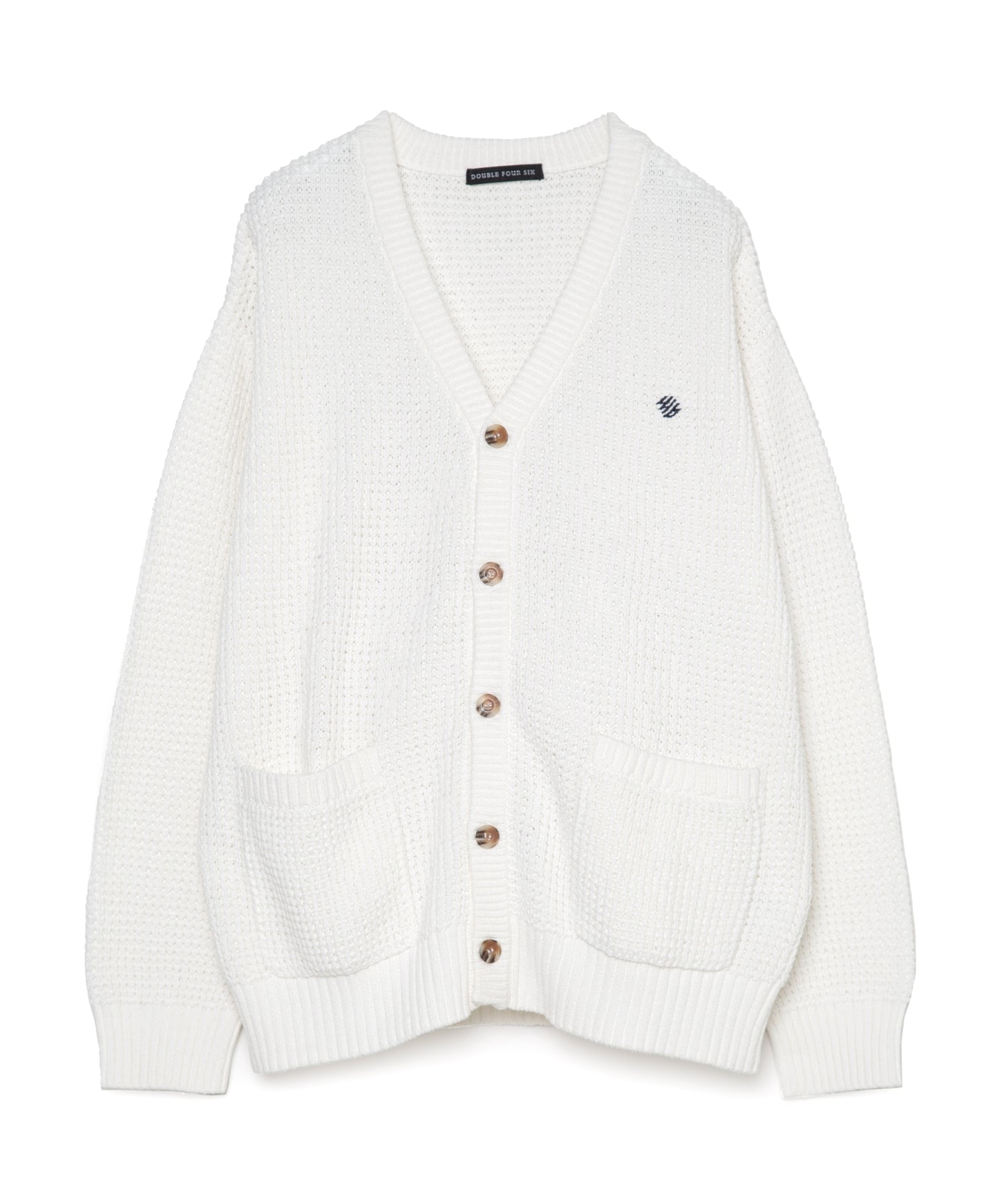 446-Logo Waffle Knit Cardigan Off White