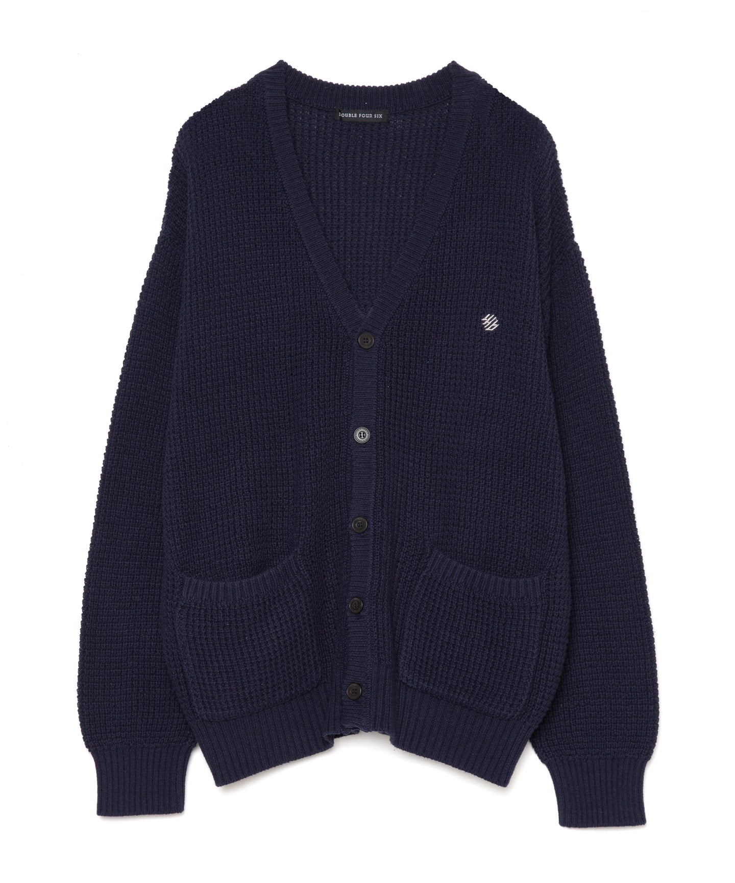 446-Logo Waffle Knit Cardigan Navy