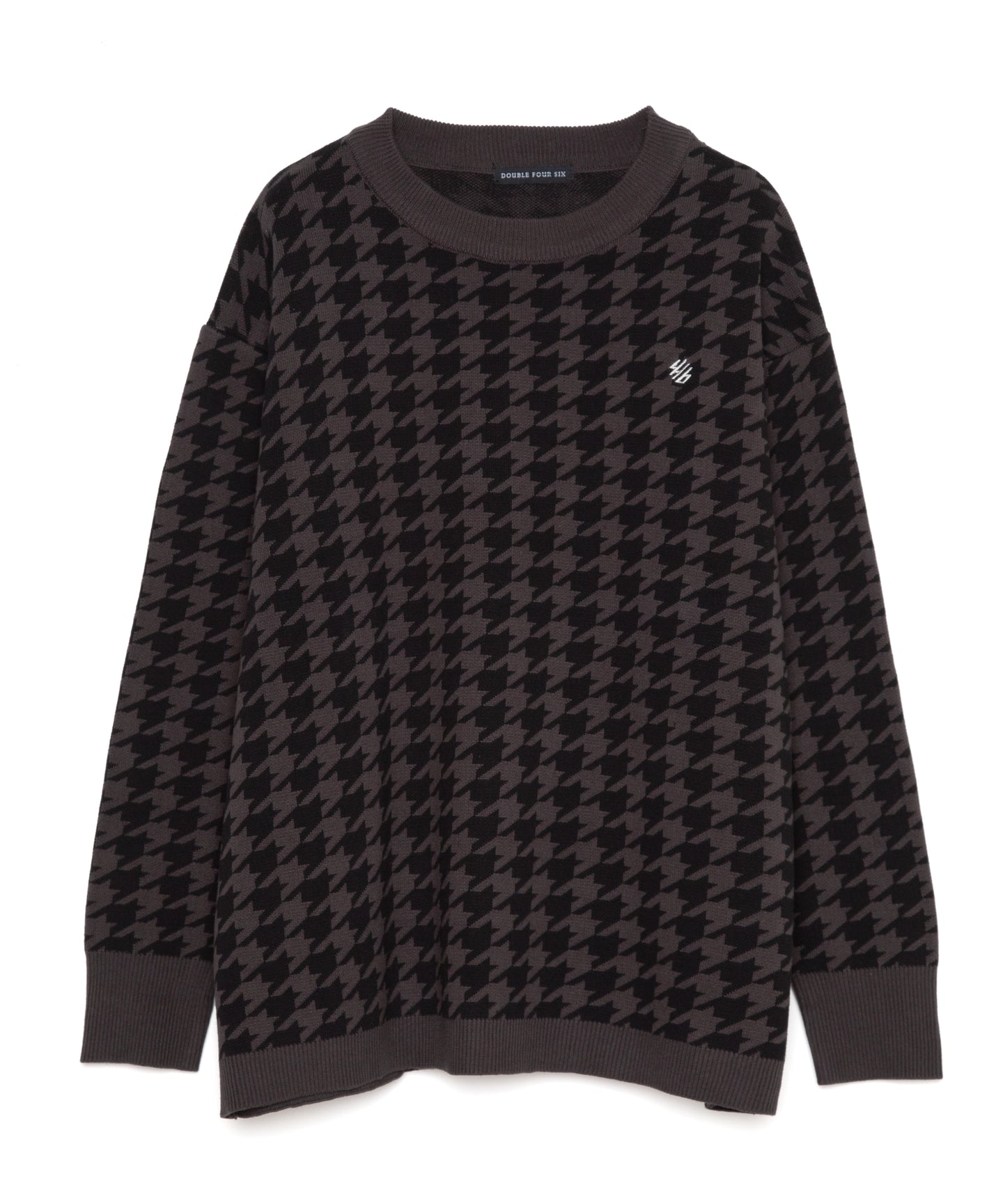 446-Houndstooth Pattern Knit Pullover Chidori Black