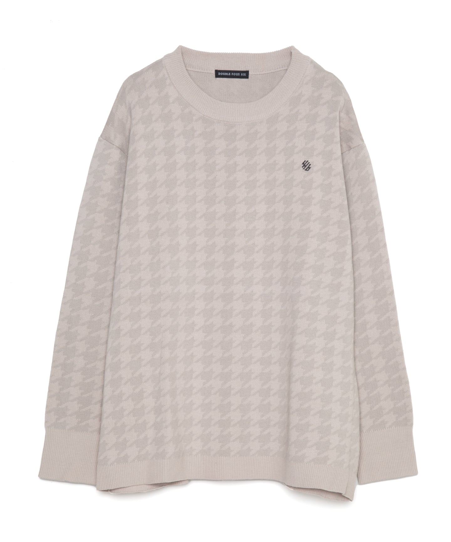 446-Houndstooth Pattern Knit Pullover Chidori Greige