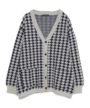 画像をギャラリービューアに読み込む, 446- Houndstooth Pattern Knit Cardigan Chidori Navy
