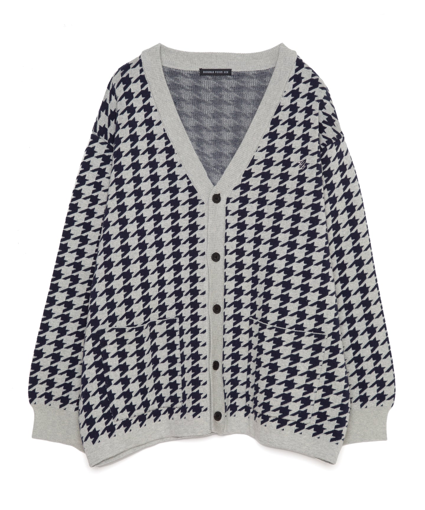 446- Houndstooth Pattern Knit Cardigan Chidori Navy