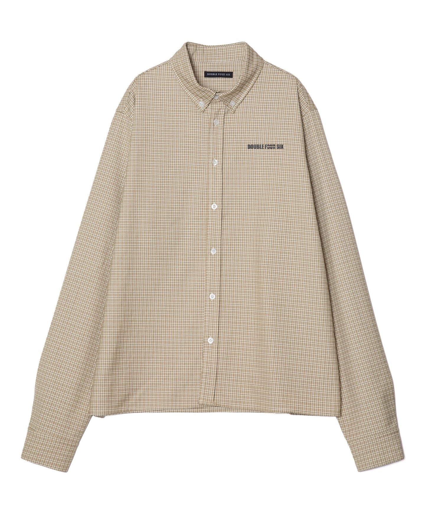 DOUBLE FOUR SIX- Front Logo Checked Shirt	 Greige check