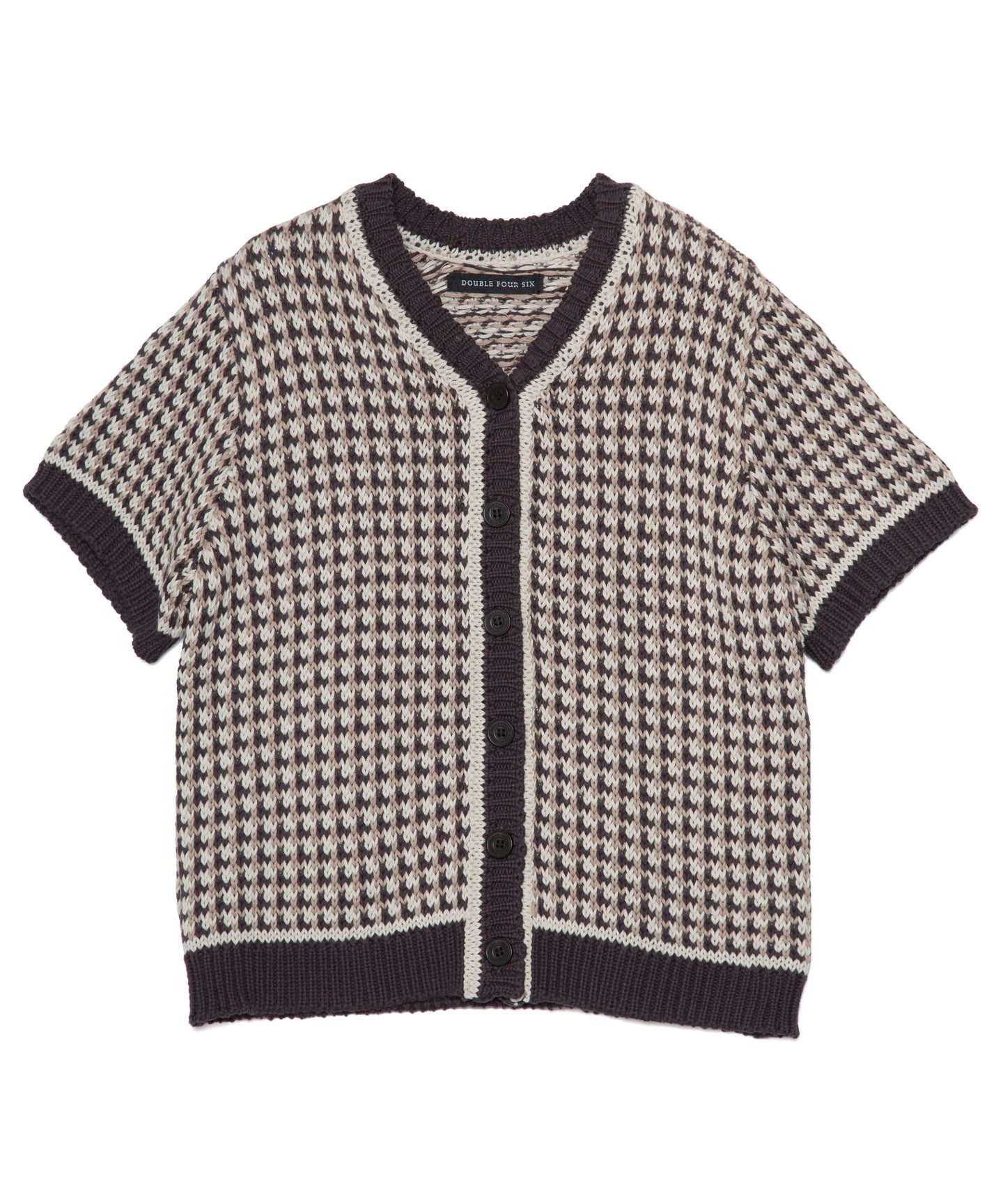 DOUBLE FOUR SIX-Checked Open Front Knit Gray Check