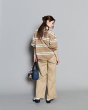 画像をギャラリービューアに読み込む, 446-Stripe Long Sleeve Polo Shirt Greige Stripe
