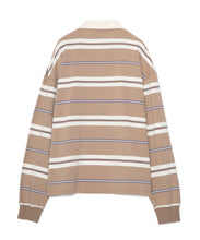 画像をギャラリービューアに読み込む, 446-Stripe Long Sleeve Polo Shirt Greige Stripe
