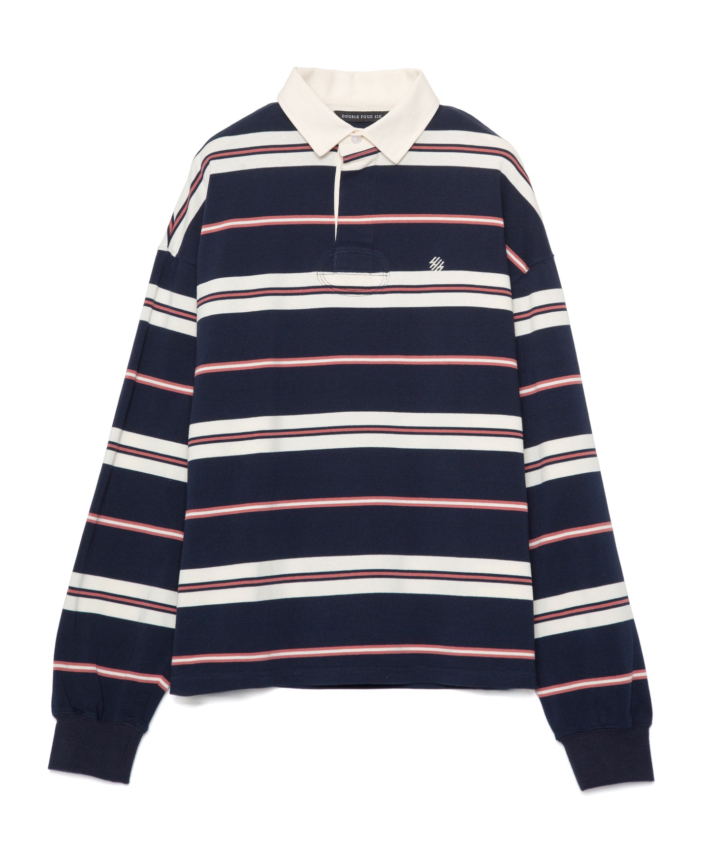446-Stripe Long Sleeve Polo Shirt Pink Stripe