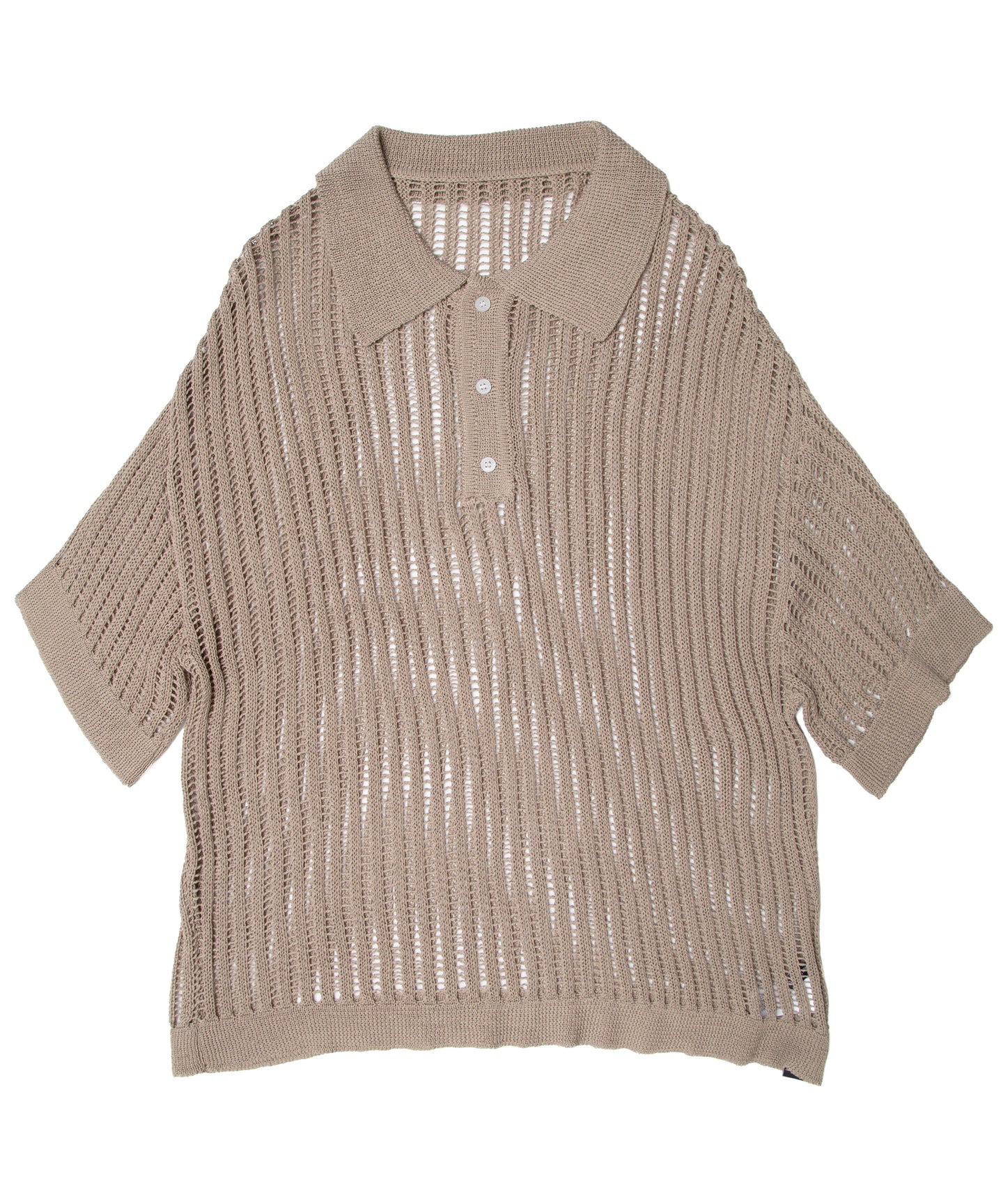 Crochet Knit Poloshirt Beige