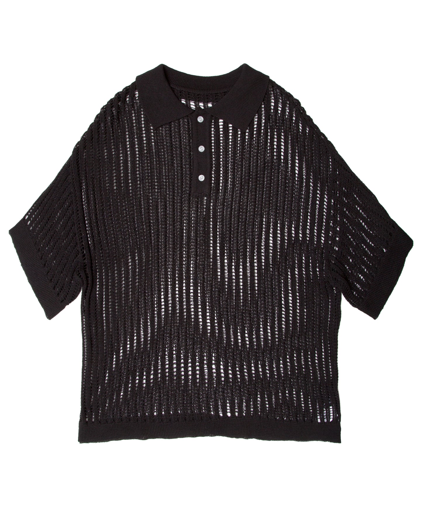 Crochet Knit Poloshirt Black