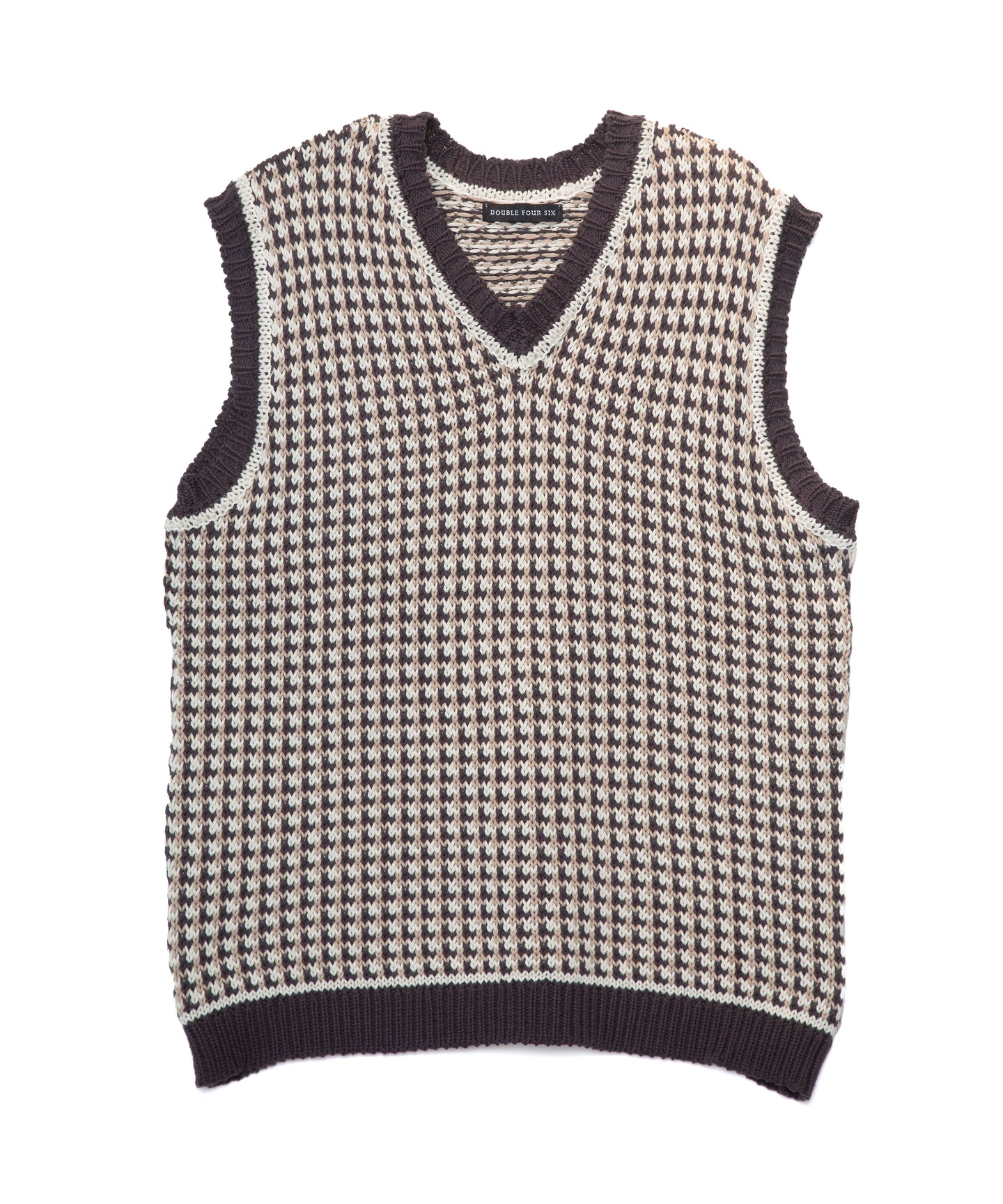 DOUBLE FOUR SIX-Checked Knit Vest Gray Check