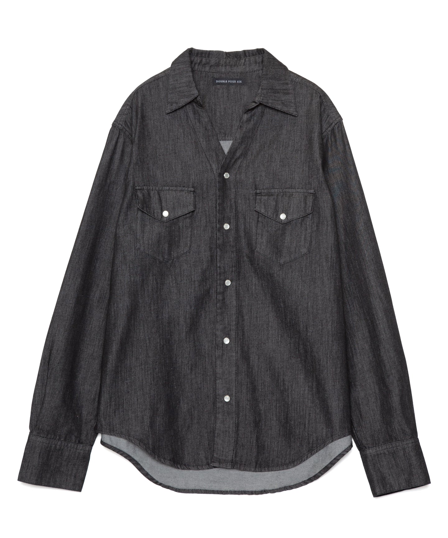 DOUBLE FOUR SIX-Open Collar Denim Shirt Black