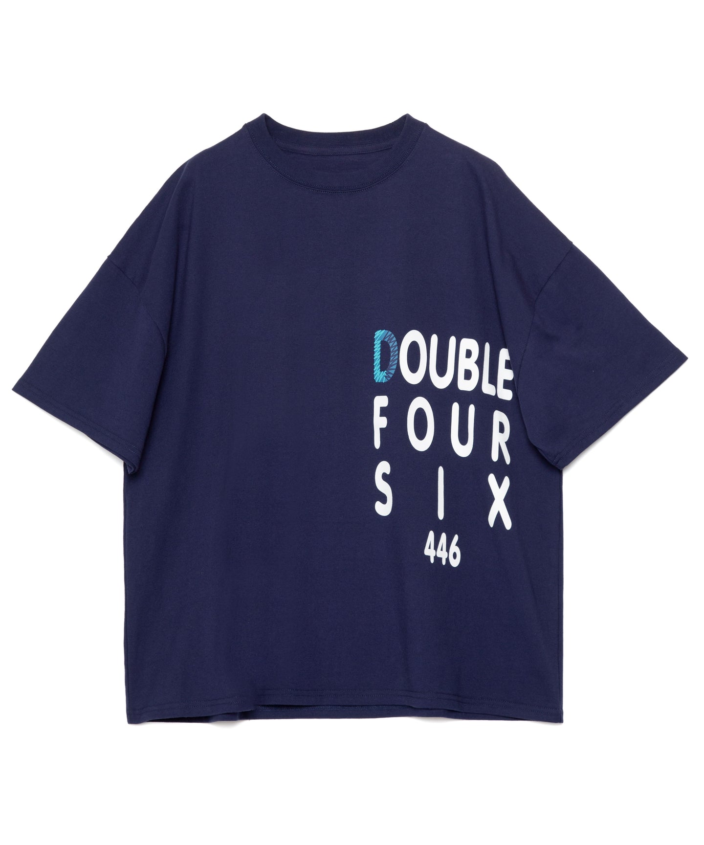 DOUBLE FOUR SIX-Stitch Logo T-shirt Navy
