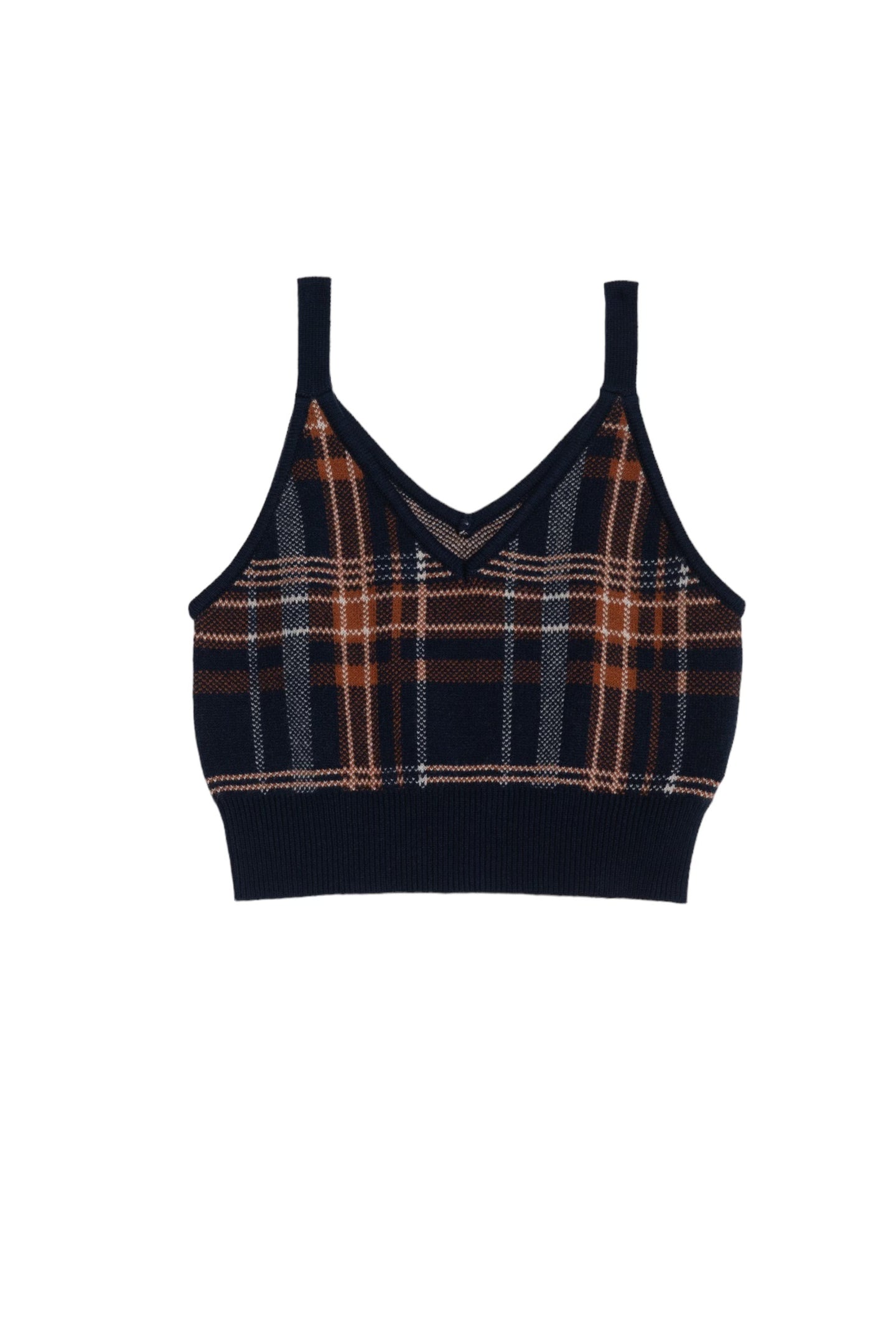 DOUBLE FOUR SIX-Silicon Print Checked Knit Vest Navy Check