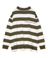 画像をギャラリービューアに読み込む, 【数量限定商品】Oversize Mock Neck Stripe Long Sleeve T-Shirts Khaki
