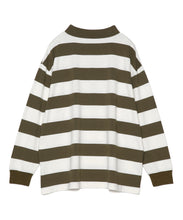 画像をギャラリービューアに読み込む, 【数量限定商品】Oversize Mock Neck Stripe Long Sleeve T-Shirts Khaki
