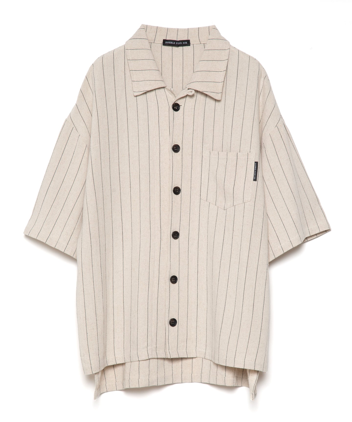 【数量限定商品】DOUBLE FOUR SIX-  Back Logo Linen Stripe Shirt  Beige