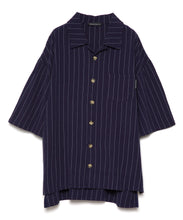 画像をギャラリービューアに読み込む, 【数量限定商品】DOUBLE FOUR SIX-  Back Logo Linen Stripe Shirt  Navy
